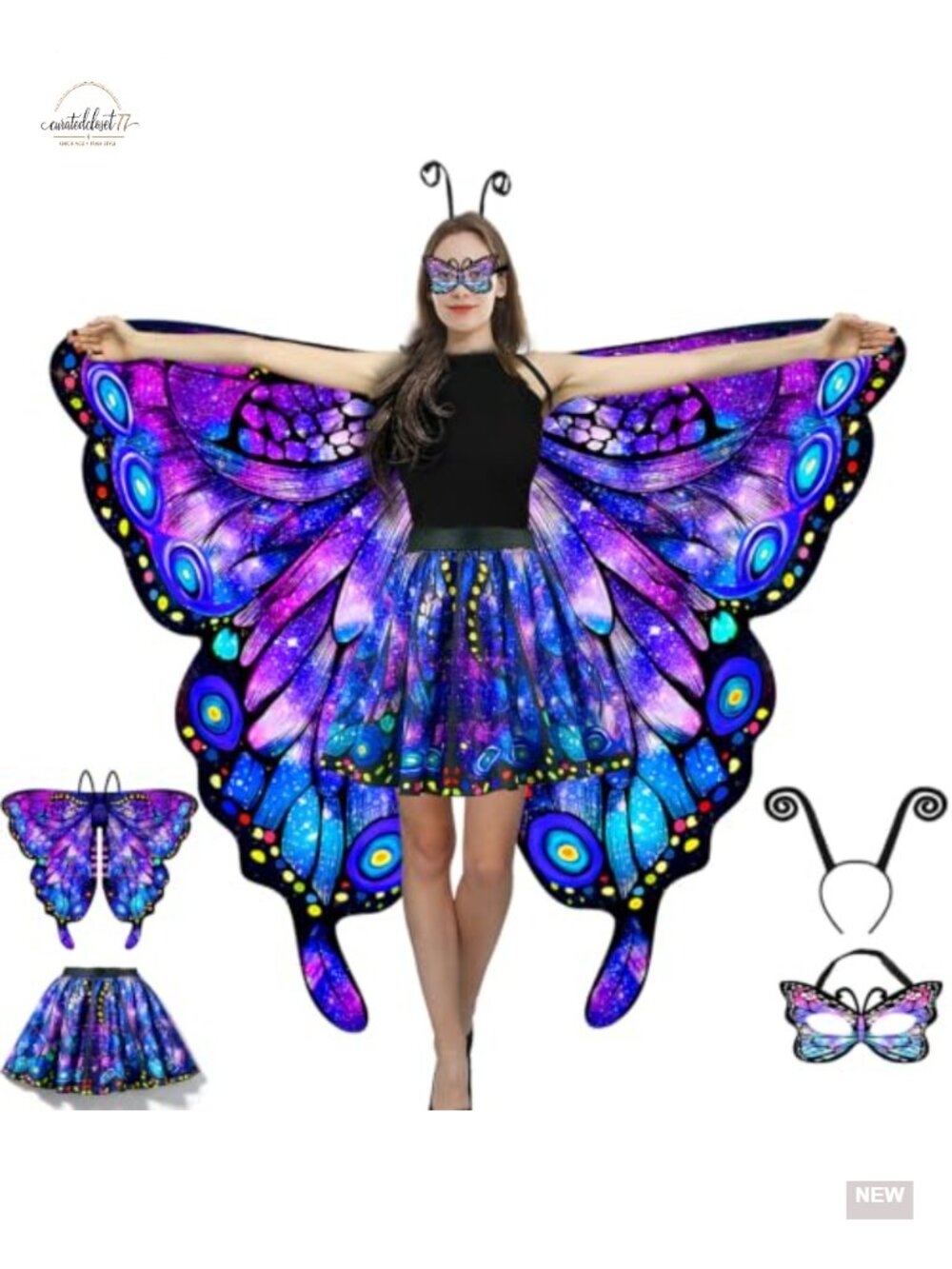 Women's Double-Sided Butterfly Wings Costume with Skirt Set - Halloween Cosplay